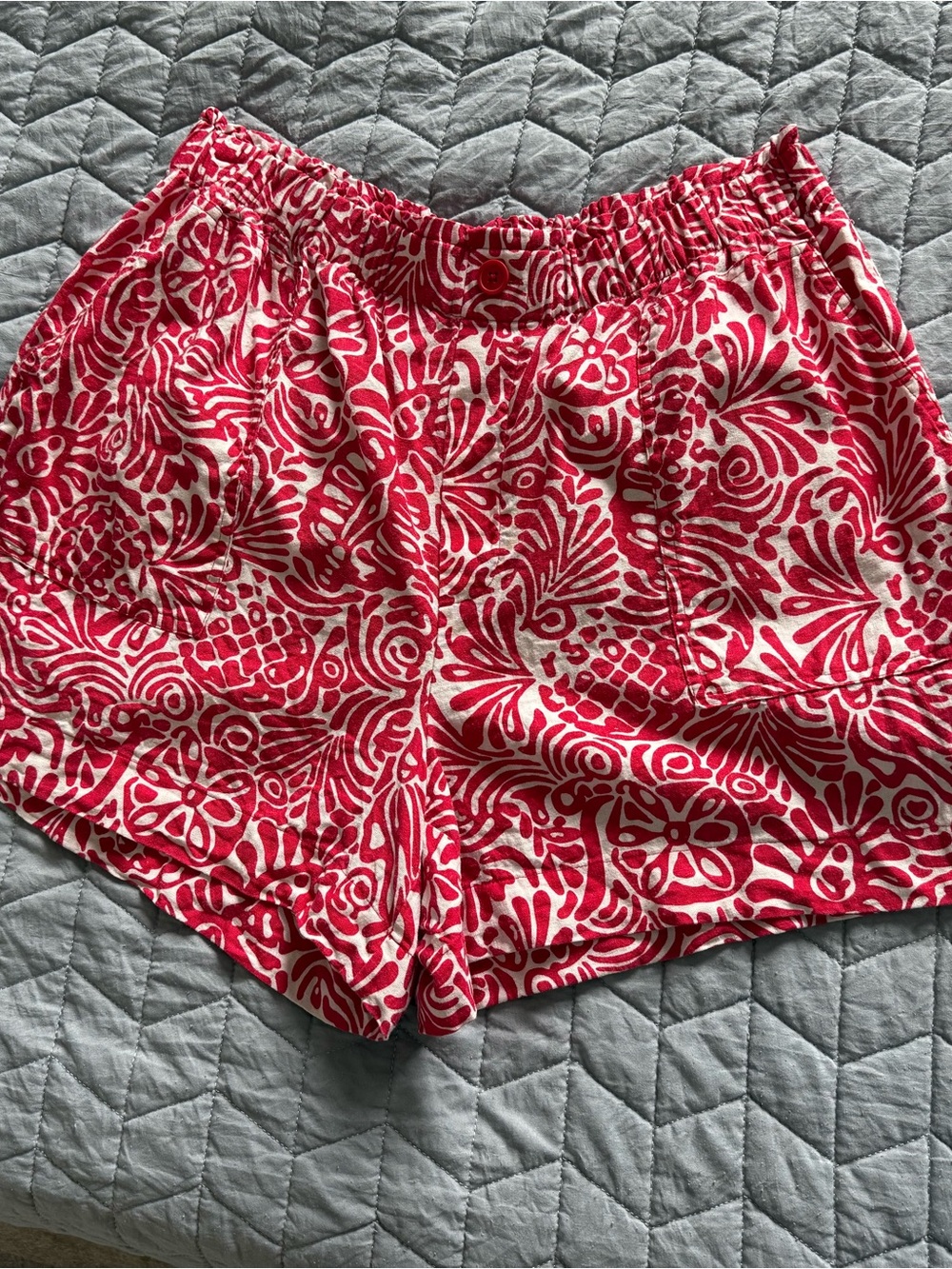 LOFT Pink and White Floral-Print high-waist linen-viscose Shorts size Large